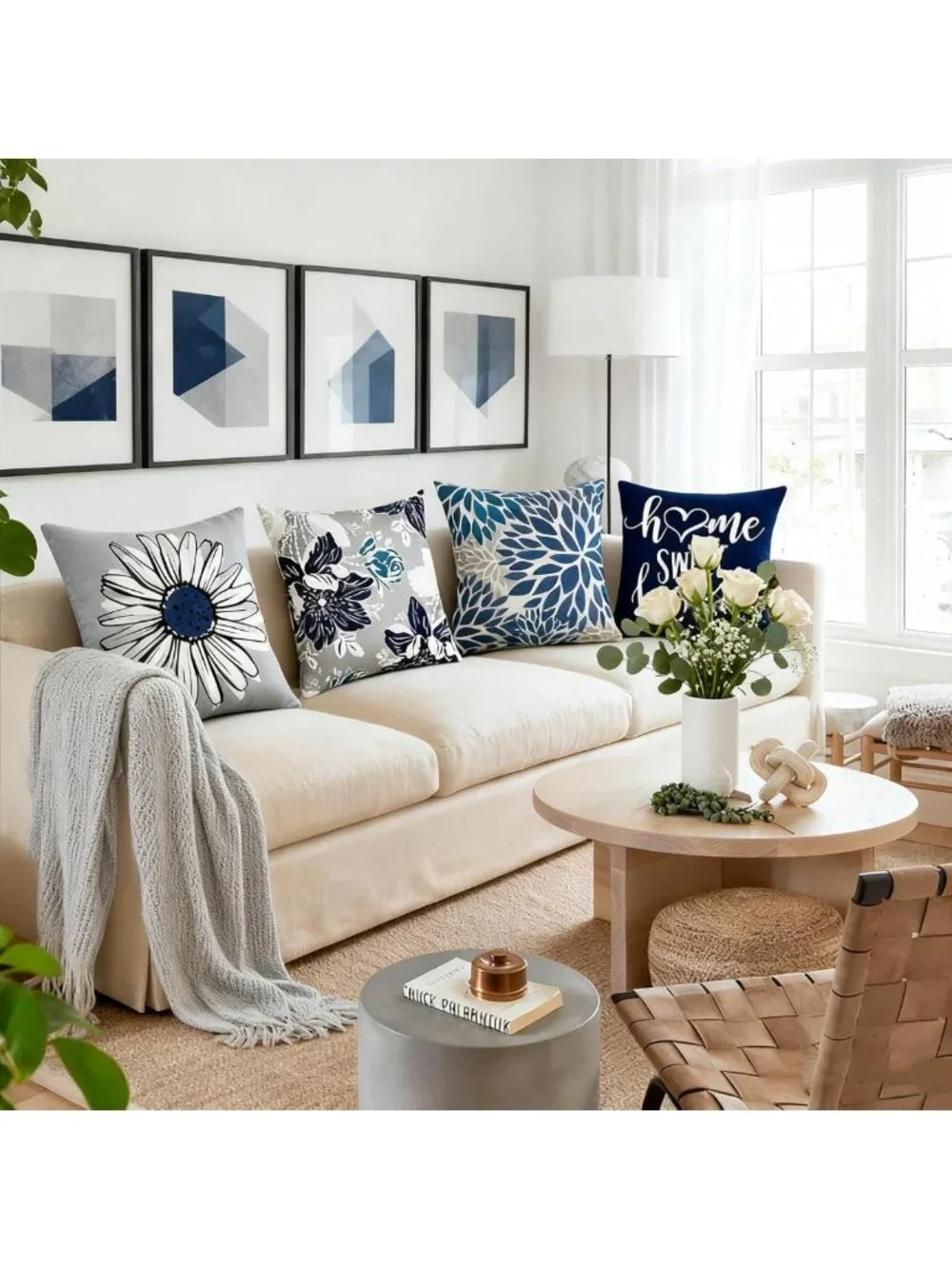 Set of 4 Blue Decorative Throw Pillow Covers 18x18